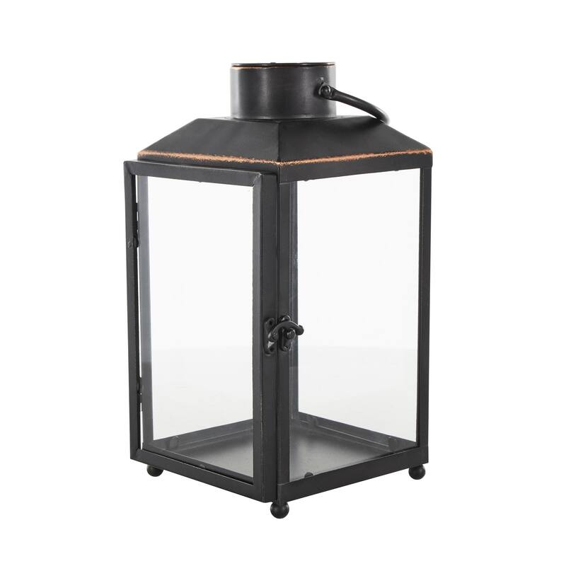 Metal Modern Indoor Outdoor Candle Lantern with Gold Accents - Black - Roche River Decor