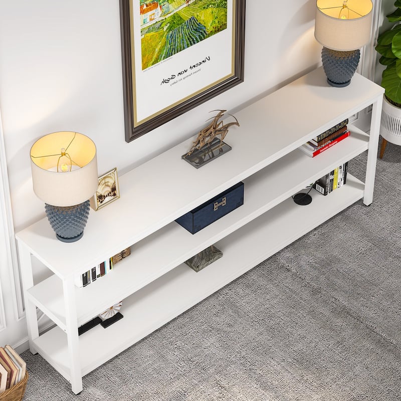 70.8" Extra Long Narrow Console Table Sofa Table Entryway Table with 3 Tiers Storage Shelves