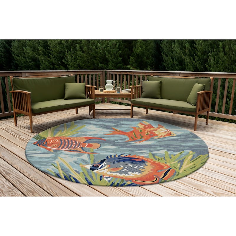 Liora Manne Ravella Tropical Fish Indoor/Outdoor Rug - 8' Round - Ocean