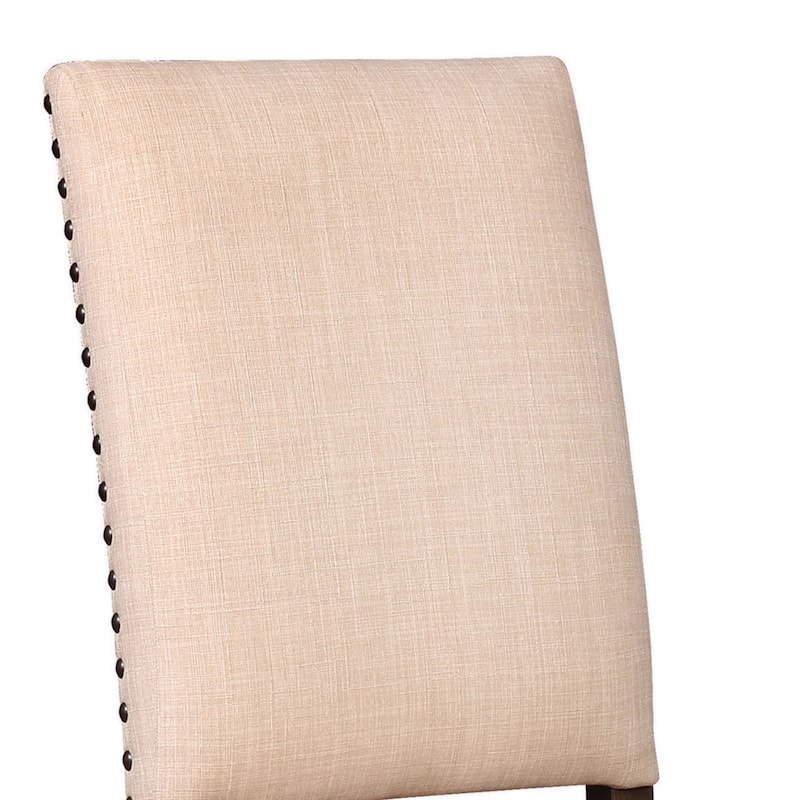 Nailhead Trim Fabric Side Chair with High Back, Set of 2, Beige