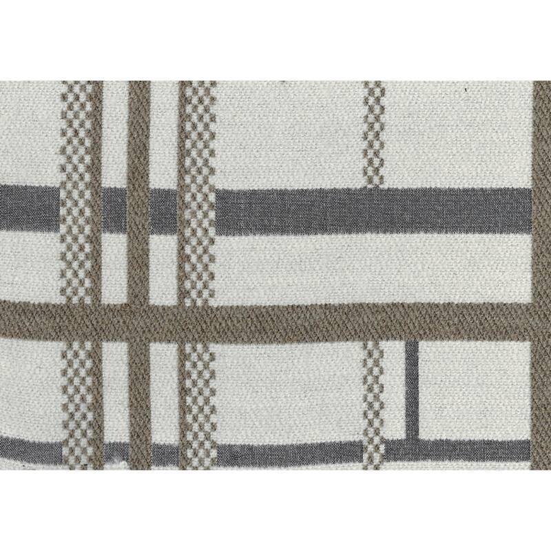 Modern Pouf Ottoman, Beige Gray Chunky Plaid Jacquard, 16 Inch Square