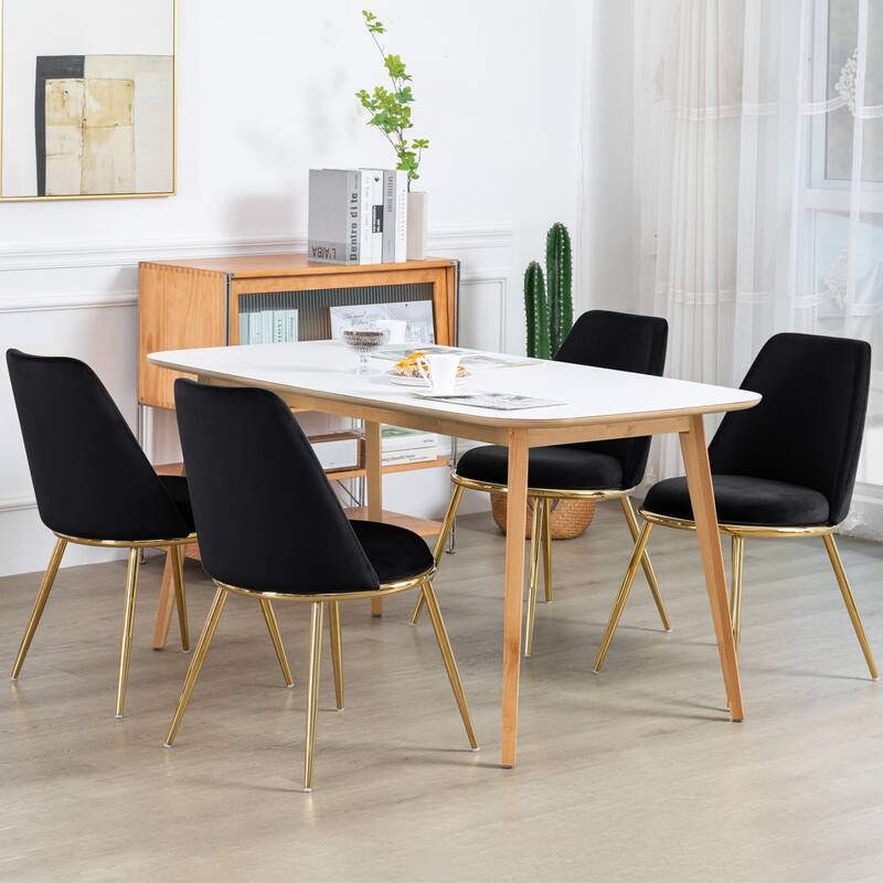 Velvet Upholstered Dining Chairs with Metal Legs, Set of 2/4 - 18.5" W x 21.46" D x 32.28" H
