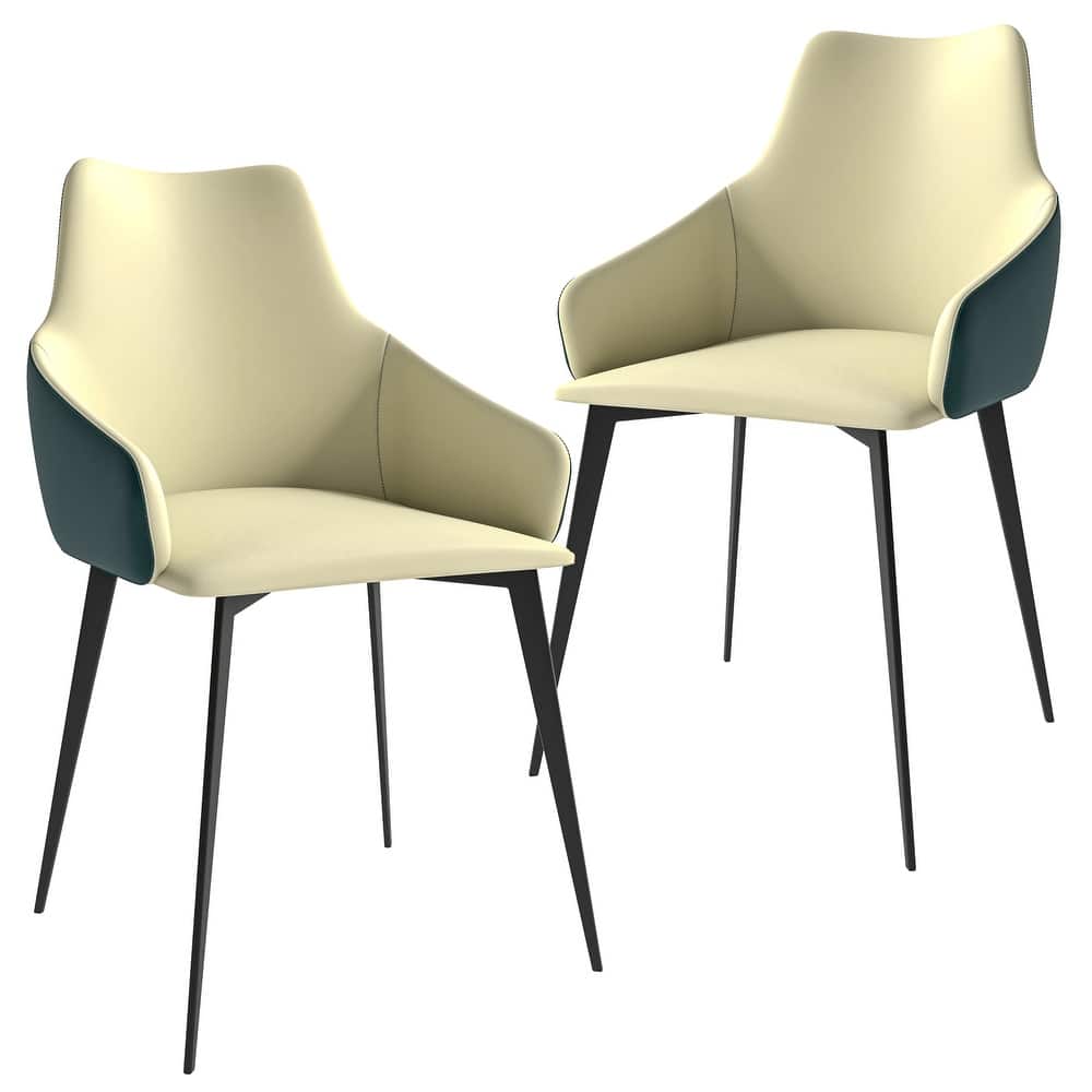 Sonnet Modern Mid-Back Fabric or Leather Upholstered Dining Chair with Accent Black Iron Metal Legs for Home or Office