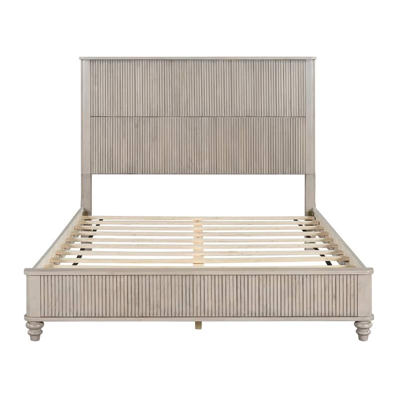 Modern Wood Bed Frame Solid Wood Platform Bed - Beige - Queen