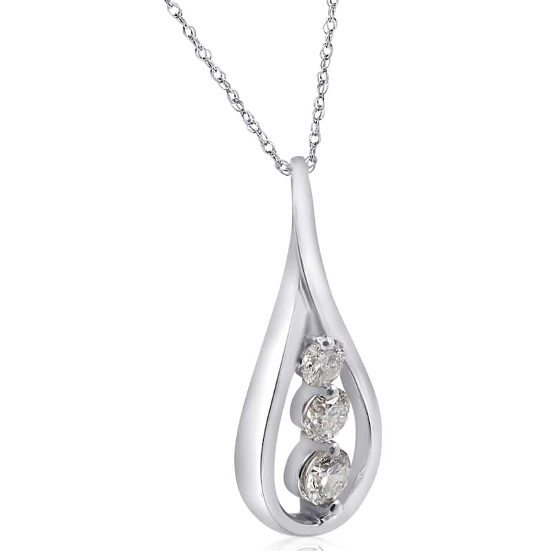 1/2ct 3-Stone Diamond Infinity Pendant White Gold 1" Tall