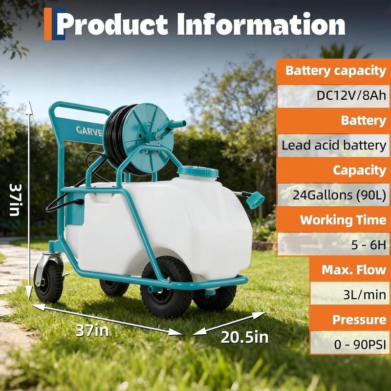 24 Gallons Battery Powered Backpack Sprayer with Wheeled Cart, 6 Nozzles & 2 Wands - N/A