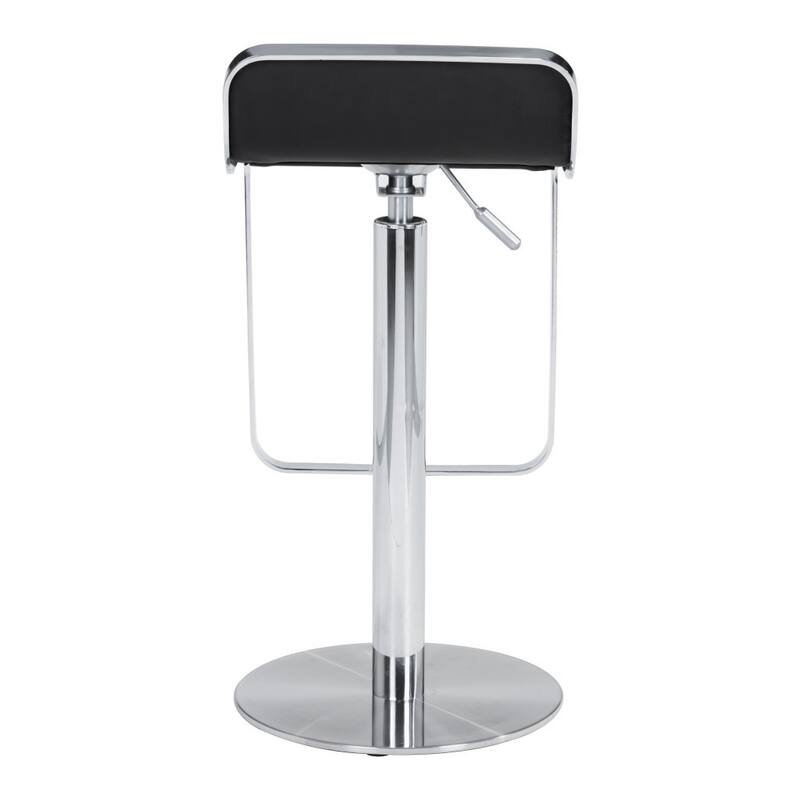 HomeRoots Black and Silver Faux Leather and Steel Adjustable Height Swivel Bar Chair