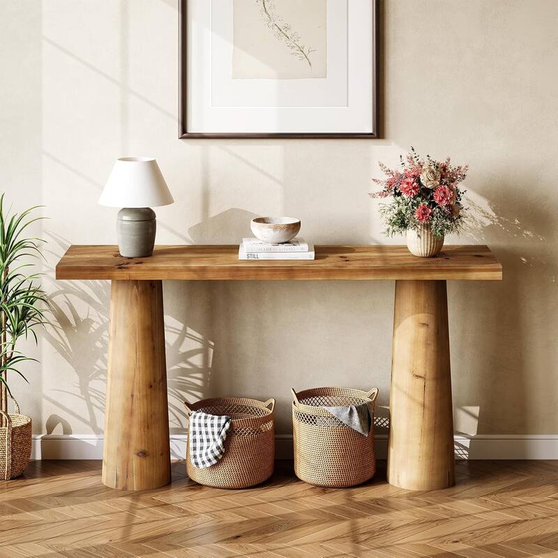 63" Solid Wood Console Table Rectangular Long Sofa Table for Entryway, Hallway, Living Room & Entrance