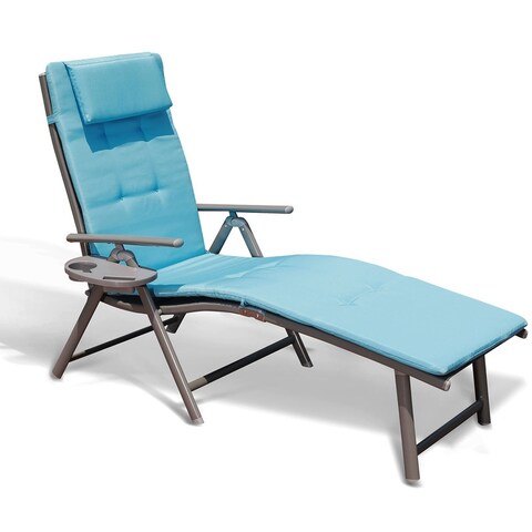 Outdoor Adjustable Folding Chaise Lounges Chairs with Removable Cushion and Pillow