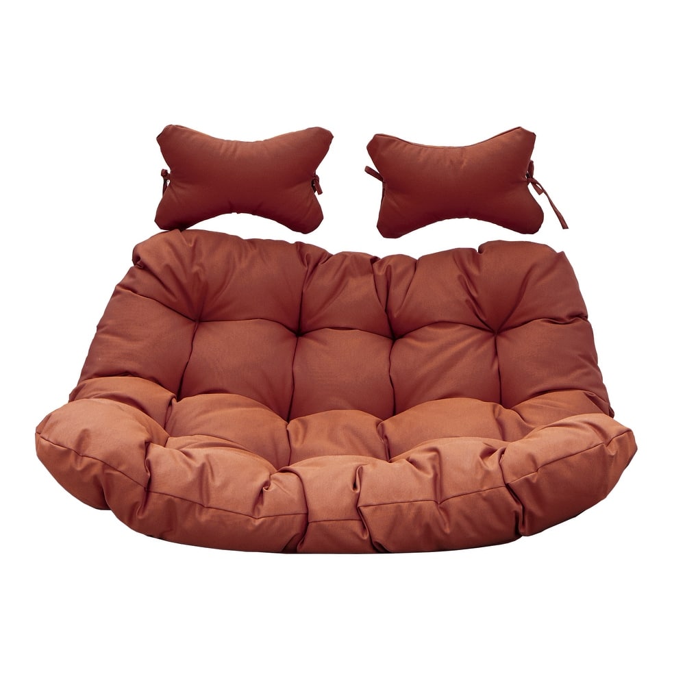 Egg 2-Person Plush Upholstered Swing Chair Cushion with Double Folding Design and Ergonomic Headrest for Indoor and Outdoor Use