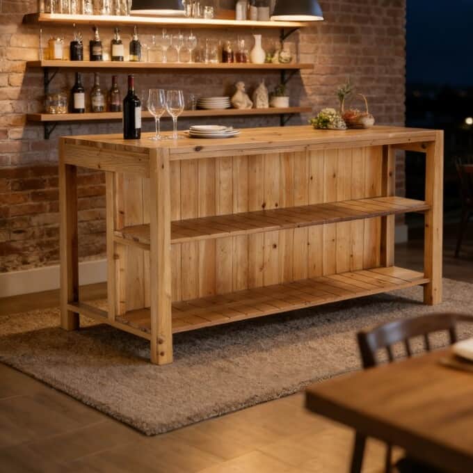 59.05" Solid Wood Kitchen Island with Storage, Dining Prep Table