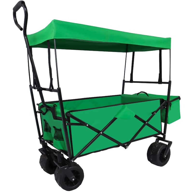 Outdoor Camping Kids Foldable Wagon,Portable Beach Trolley Cart with Removable Canopy