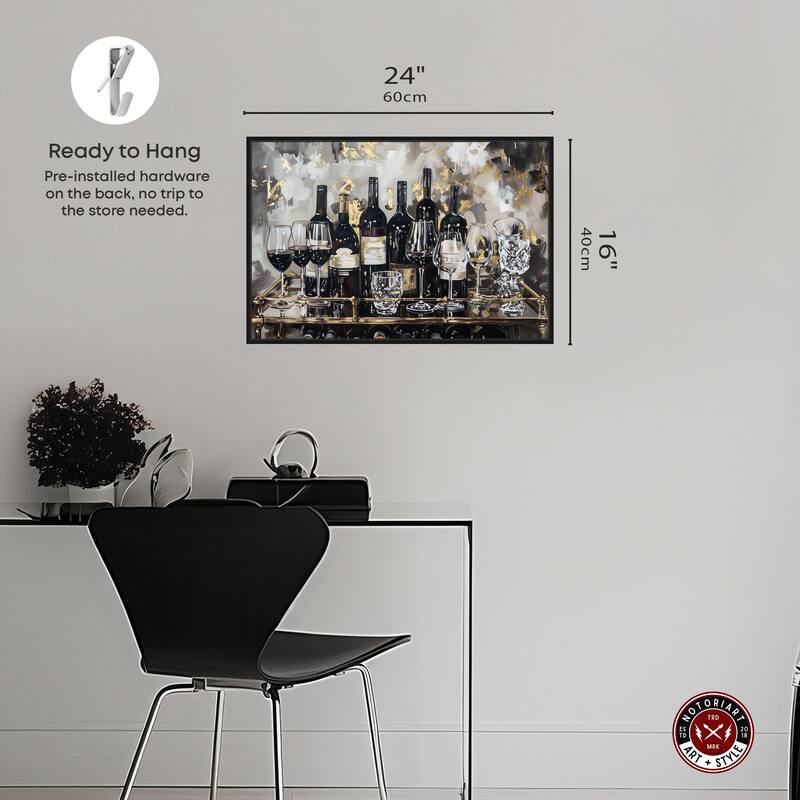 Notoriart Now Serving Champagne Framed Bar Cart Art For Men