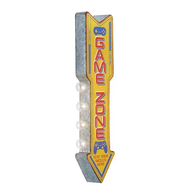 Retro Game Zone Off the Wall LED Marquee Sign - 25" H x 6.25" L x 3" D - Yellow - 25" H x 6.25" L x 3" D