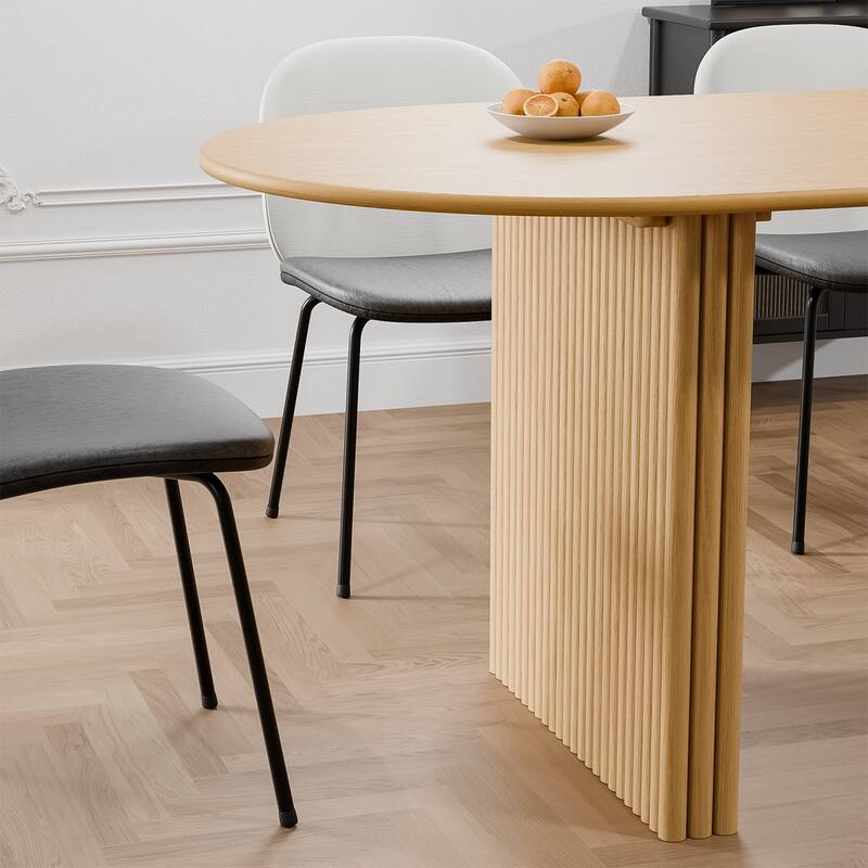 Large Oval Dining Table Seats 4-6 Modern Farmhouse Kitchen Table with Wood Strip Base for Home Living Room Kitchen Bar