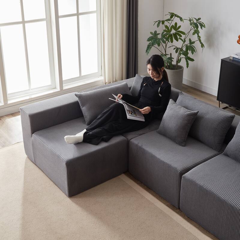 Floor Freely Combined Corduroy Modular Sleeper Sectional Sofa Set