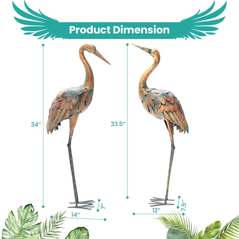 Costway 2-Piece Metal Crane/Flamingo Garden Statue Sculpture Set