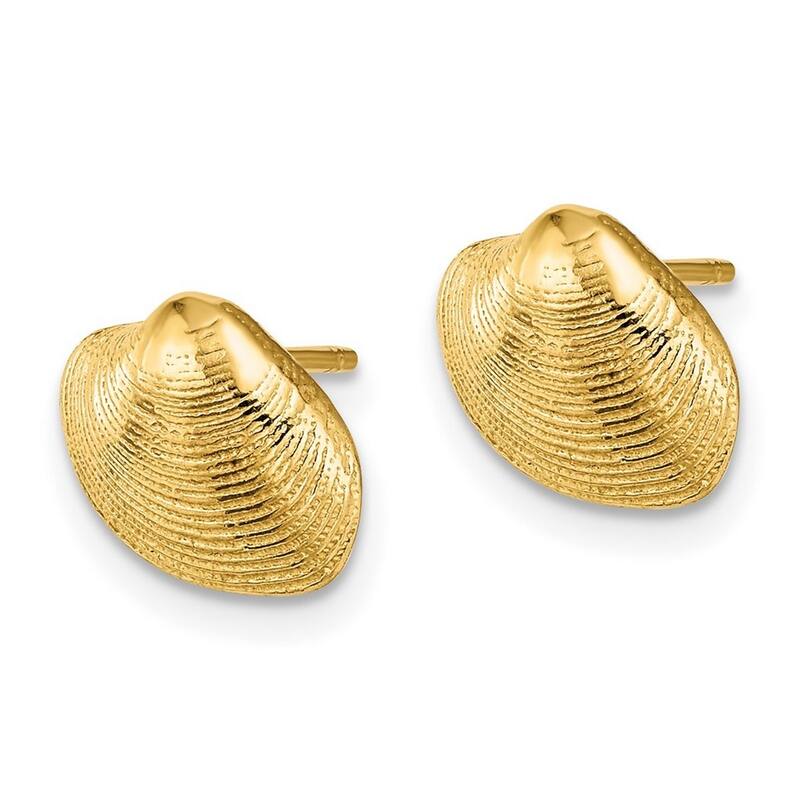 Curata 10k Yellow Gold Clam Shell Post Earrings - 9.11x10.68mm