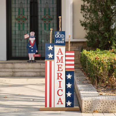 Glitzhome 36"H Wooden Patriotic Americana Porch Decor