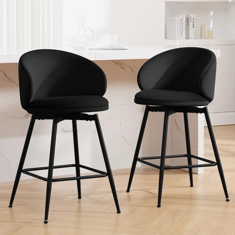 26"/ 30" Upholstered Swivel Bar Stools Counter Height Barstool - Set of 2 - Black - Counter Height