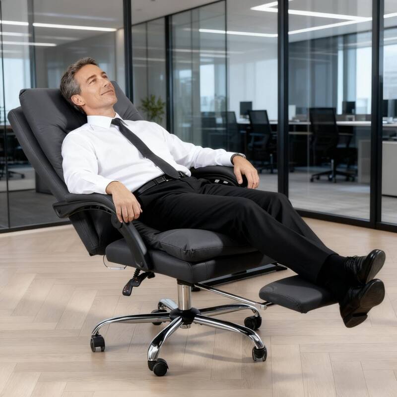 Microfibre Massage Office Chair, Heated Reclining Chair with Footrest, Dark Gray