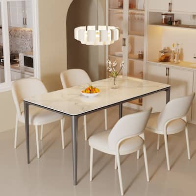 Rectangular Sintered Stone Dining Table Aluminium Alloy Frame - 31" D X 63" W X 29" H