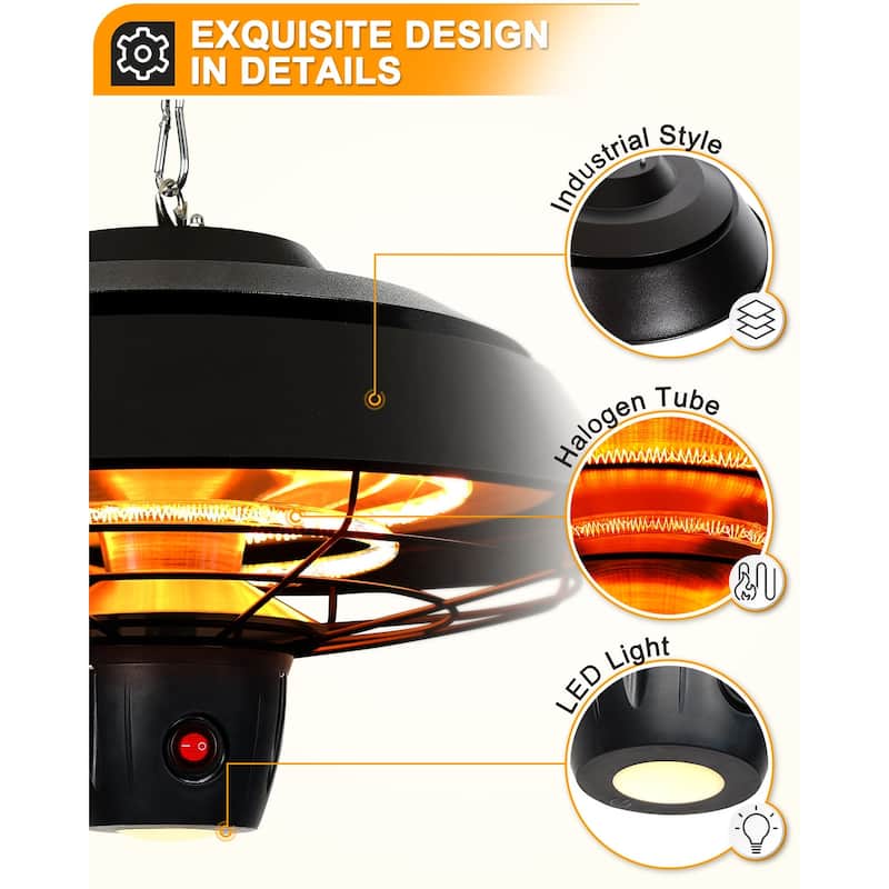 1500W Electric Outdoor Hanging Patio Heater with Remote Control