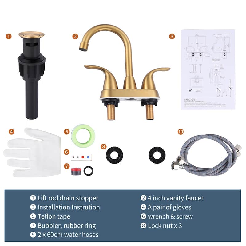 WOWOW 4 in. Centerset Double Handle High Arc Bathroom Faucet