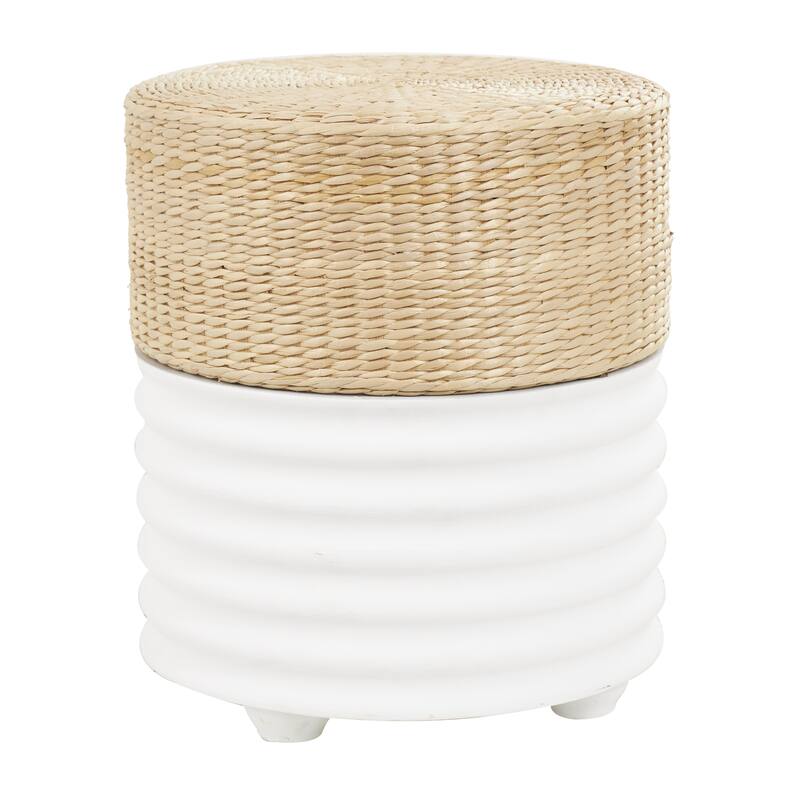 Wooden Geometric Handmade Woven Two-Toned Accent Table with Seagrass Top - White or Black- Roche River Decor - White
