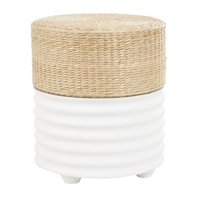 Wooden Geometric Handmade Woven Two-Toned Accent Table with Seagrass Top - White or Black- Roche River Decor