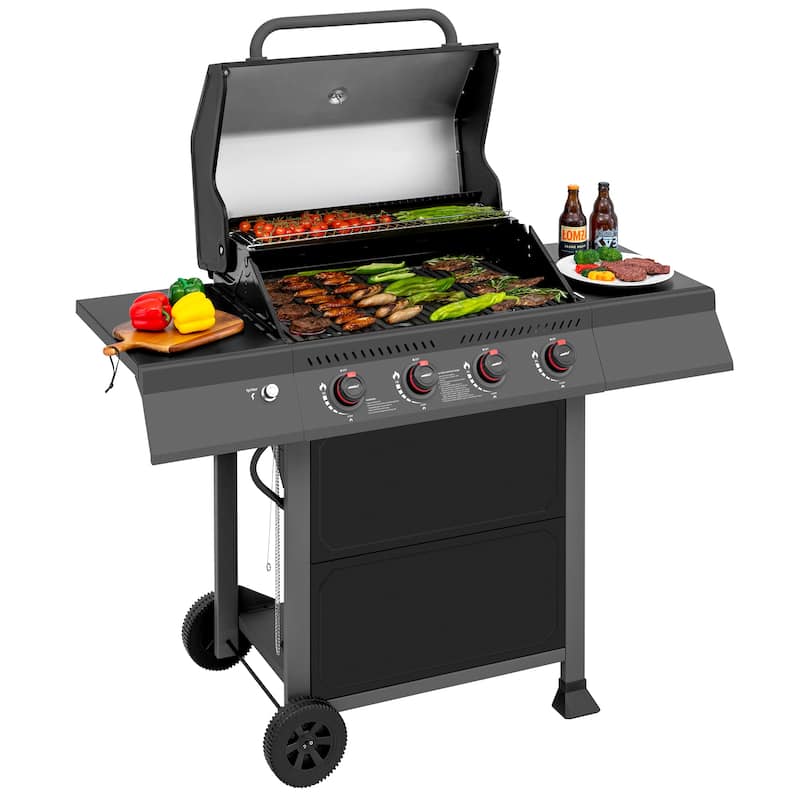 Royal Gourmet 4-Burner Black and Gray Gas Grill with Side Shelves