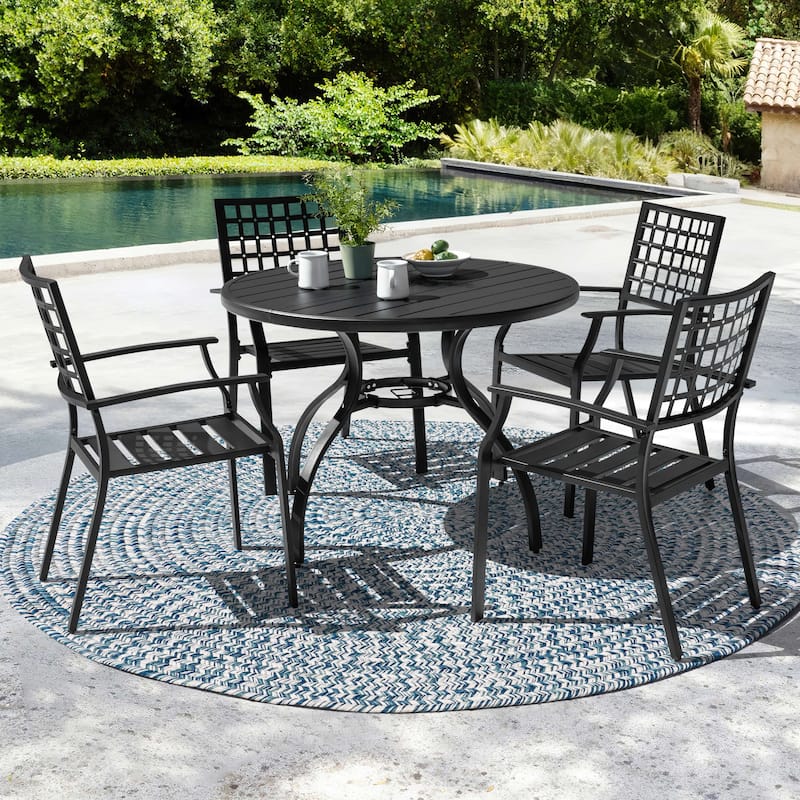 5-Piece Patio Outdoor Metal Dining Set with Umbrella Hole
