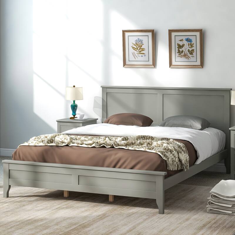 Queen Size Modern Solid Wood Platform Bed with Wear-Resistant Finish