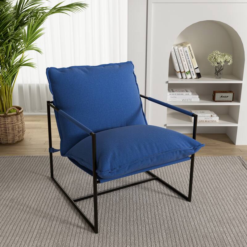 Metal Framed Accent Chair Sling Armchair with Bag Cushion - Blue