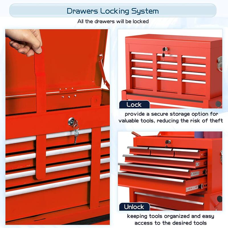 8-Drawer Rolling Tool Storage Cabinet with Detachable Top Tool Box