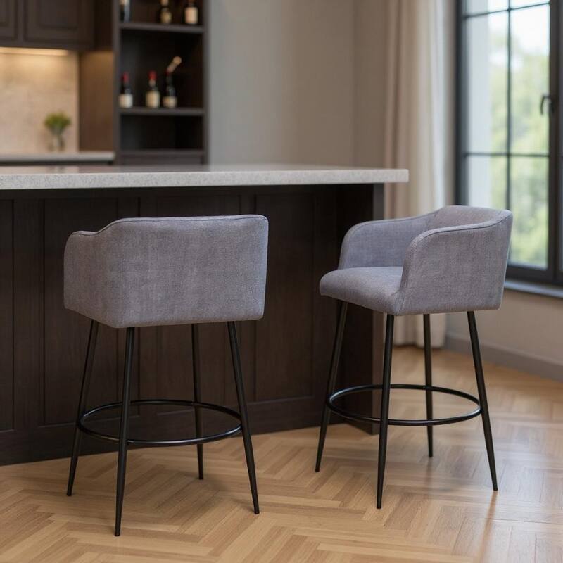HomeRoots Set of Two 31" Gray and Black Fabric and Steel Bar Height Bar Chairs - Bar Height - Gray - Set of 2