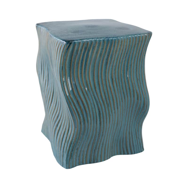 Ceramic Garden Stool Wavy Texture Modern for Home Decor - 19" Green