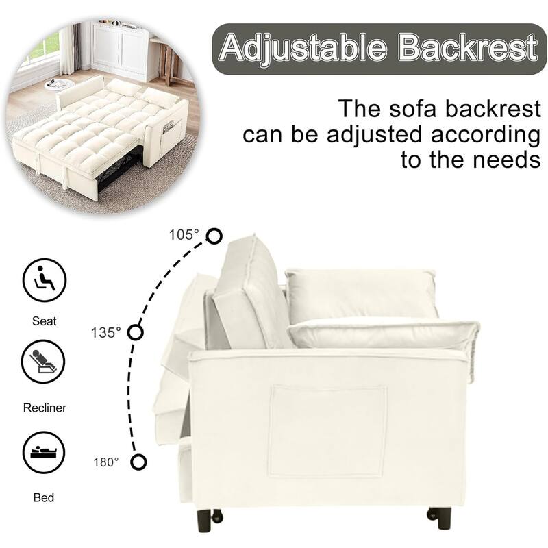 3 in 1 Convertible Sleeper Sofa Bed, Futon Couches for Living Room with Side Pocket, Adjustable Backrest