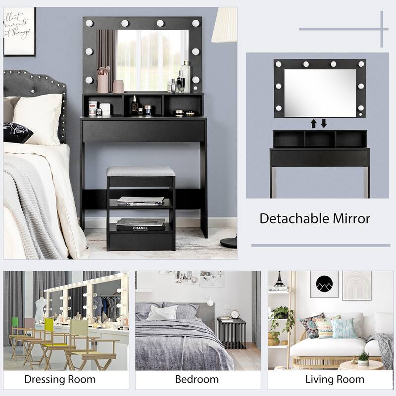 Costway Vanity Table Set with Lighted Mirror 8 LED Bulbs Large Drawer - See Details