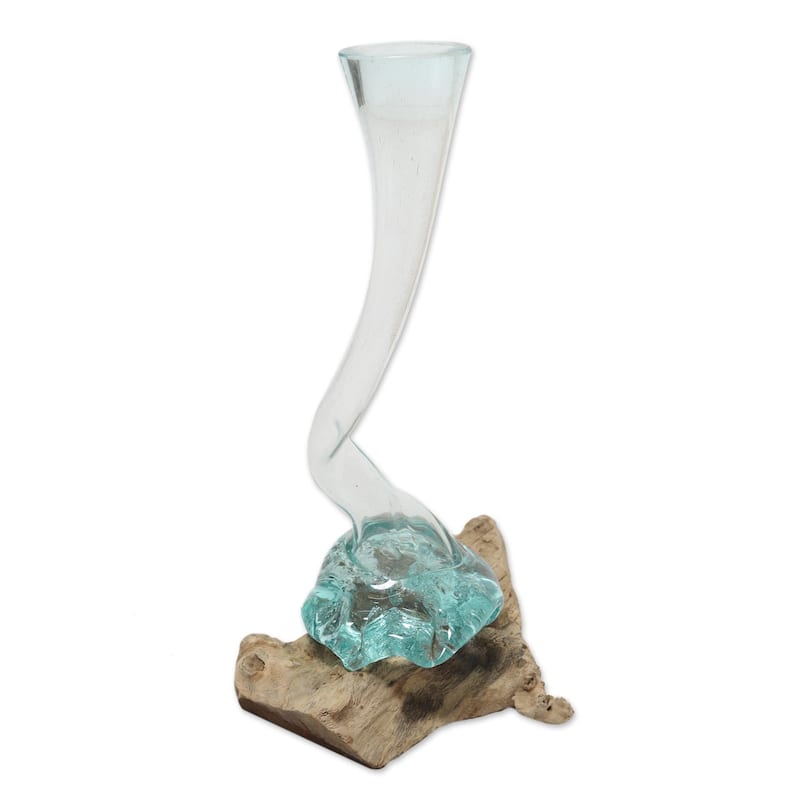 Novica Handmade Fluted Wood And Glass Sculpture