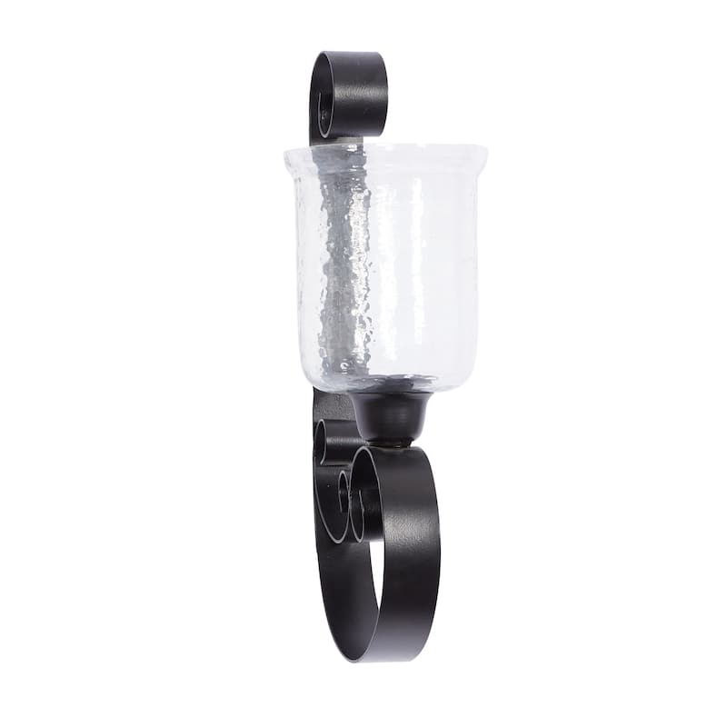 Metal Scroll Handmade Pillar Wall Sconce - Black - Roche River Decor - 7"W x 10"L x 21"H