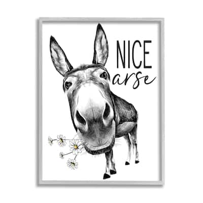 Stupell Nice Funny Donkey Pun White Daisey Flowers Framed Wall Art
