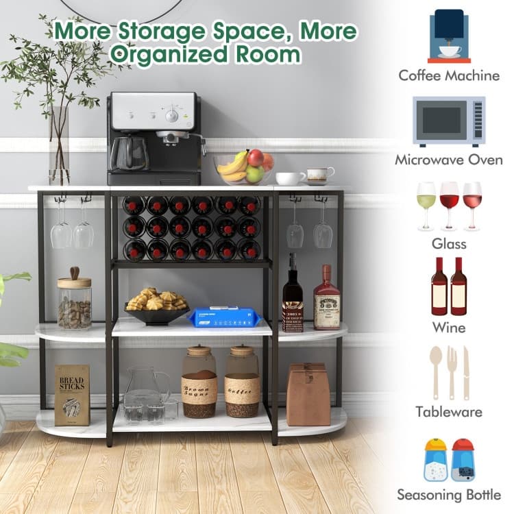 47 Inches Wine Rack Table with Glass Holder and Storage Shelves - 47” x 16” x 36”