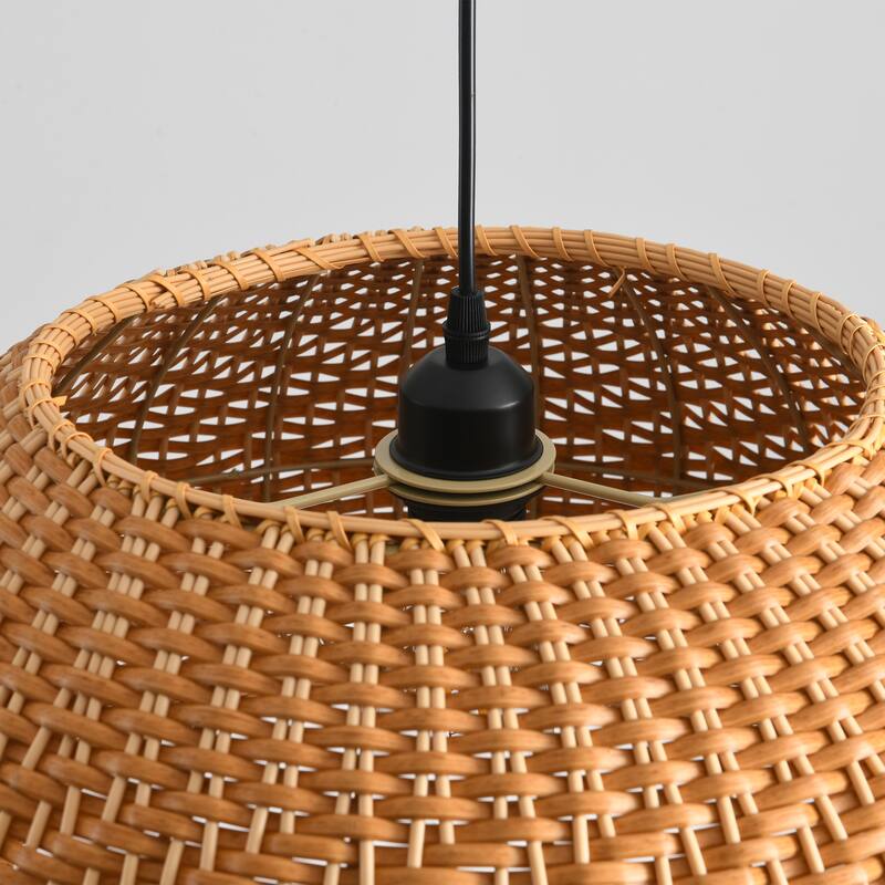 18.9" Bohemian Light Brown Handwoven Rattan Caged Pendant Light - 18.9" D x 18.9" W x 55.12" H
