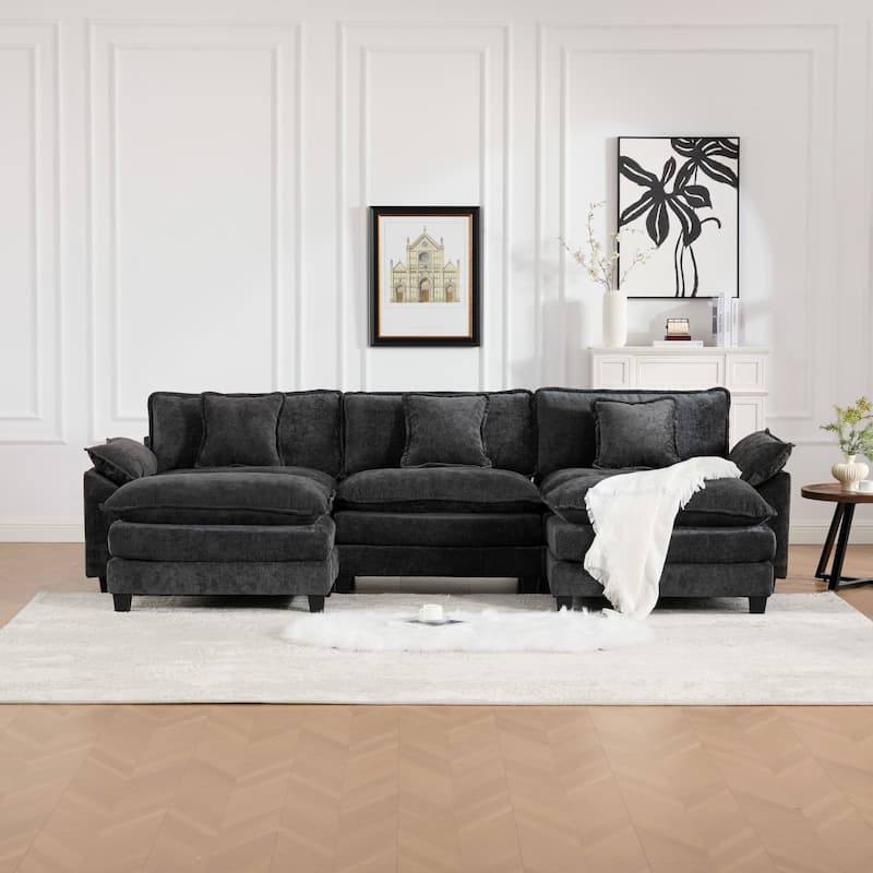 Roomfitters 3-Seater Cloud Sofa, Modern Chenille Upholstered Sectional Couch with Wide Armrests and Deep Cushions