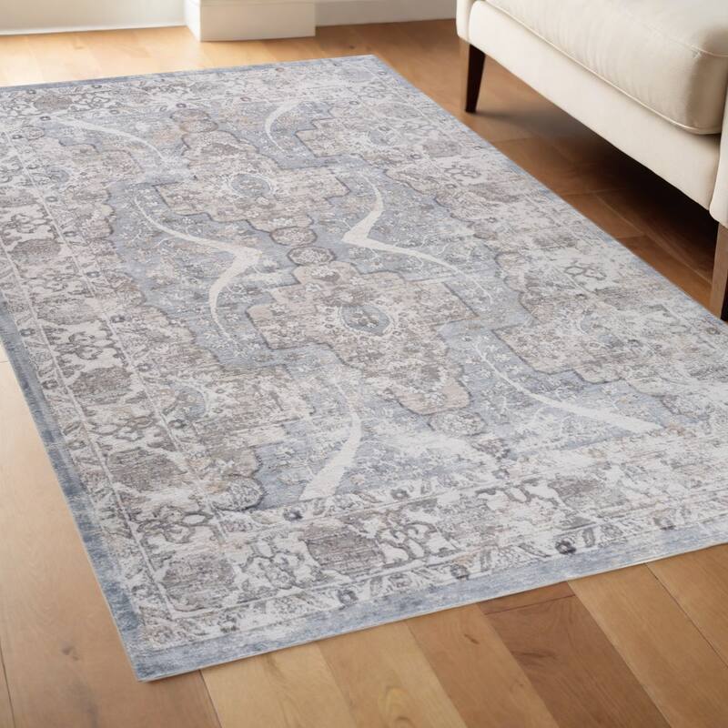 Bihov Distressed Abstract Modern Stain Resistant Durable Area Rug By HomeRoots - 4' X 6' - Oxford Blue - Rectangle