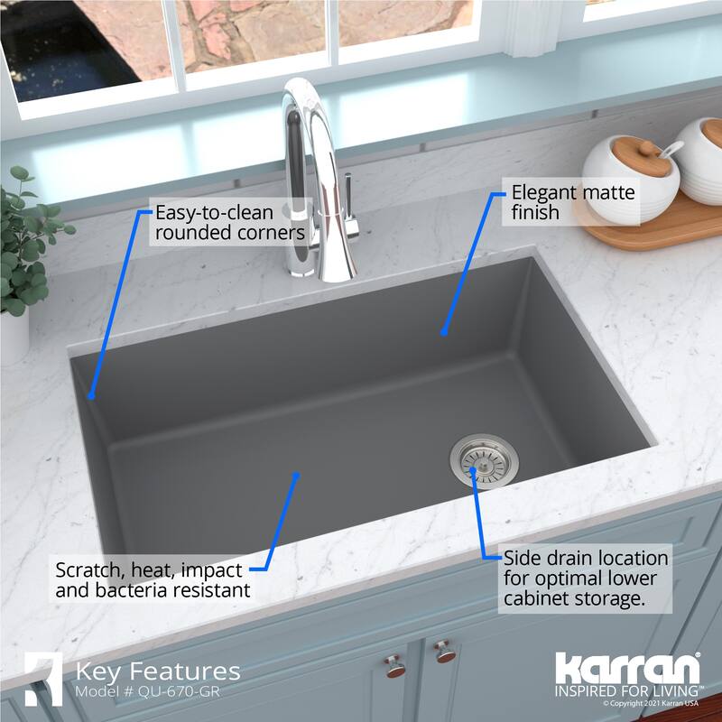 Karran Undermount Quartz 32 in. Single Bowl Kitchen Sink Kit