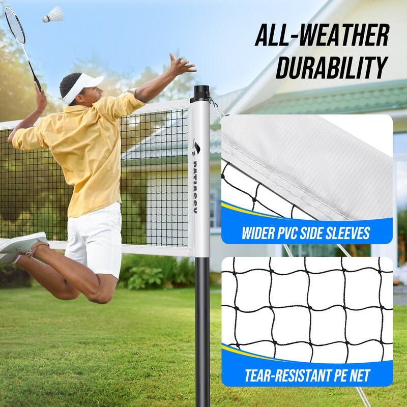 Badminton Set for Backyard, Portable Badminton Net with 4 Badminton Rackets, 4 Nylon Shuttlecocks and Carry Bag