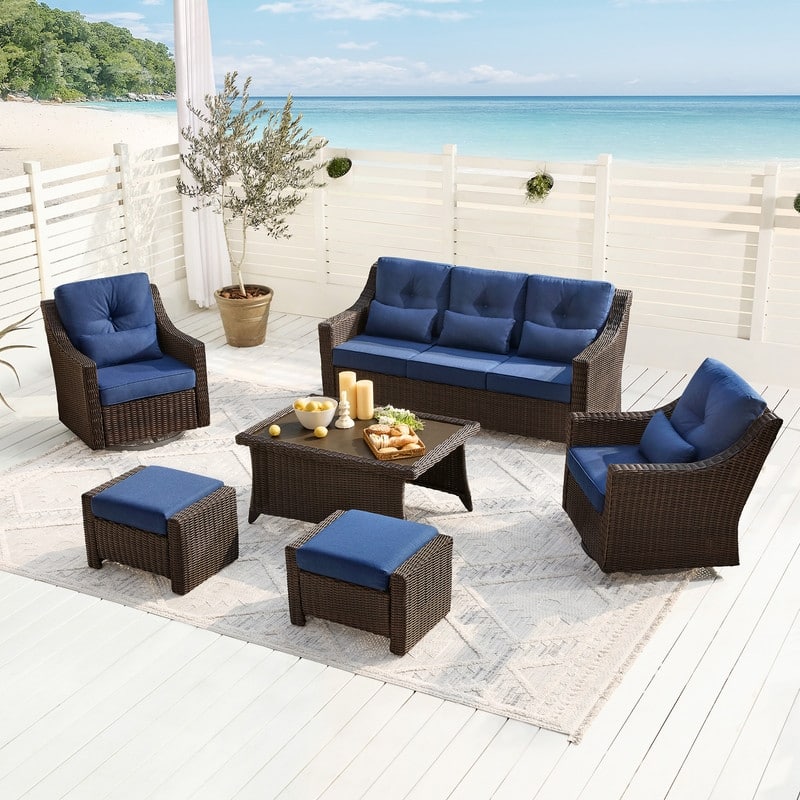 Murphy Outdoor Wicker Patio Outdoor Sofa Swivel Chair Coffee Table