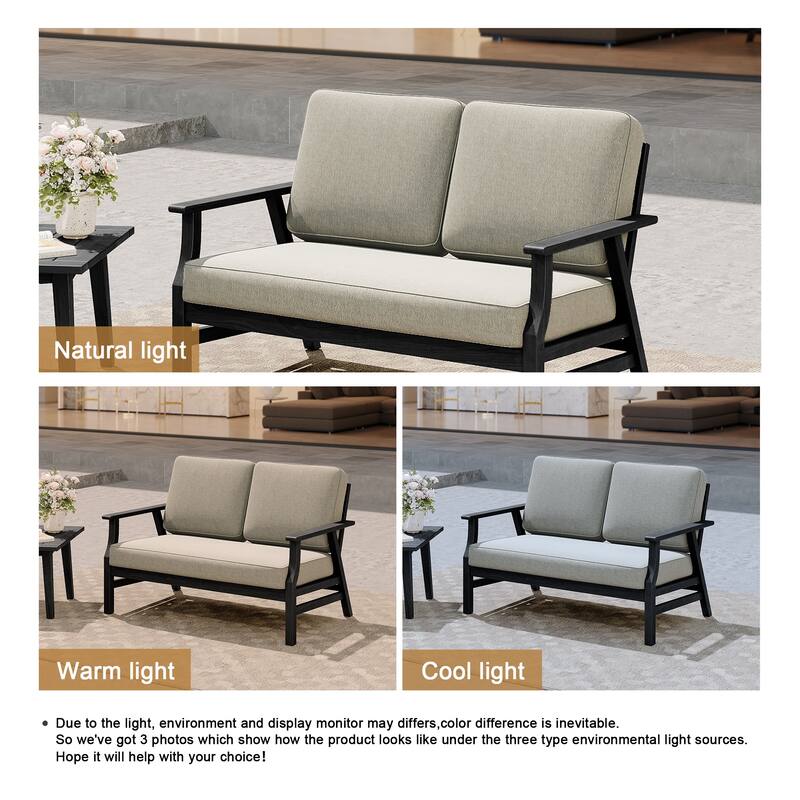 Casual Wood Cushioned 5-Piece Outdoor Patio Conversation Set